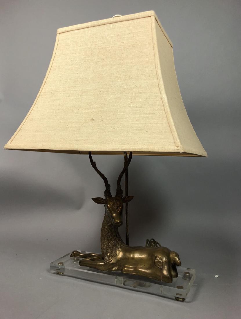 Sarreid Brass and Lucite Table Lamp of Reclining: Sarreid Brass and Lucite Table Lamp of Reclining Deer. -- Dimensions: H: 27.5 inches ---