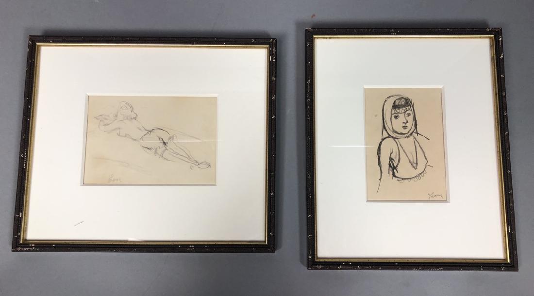 2 Small Jack Levine Drawings. Framed under glas: 2 Small Jack Levine Drawings. Framed under glass.-- Dimensions: Image Size: H: 4 inches: W: 6 inches ---