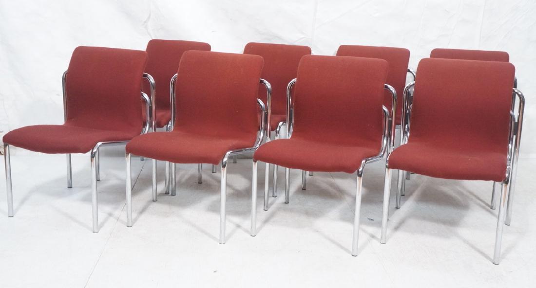 8 HOWE Chrome Tube Side Chairs. Burgundy fabric s (1 of 9)