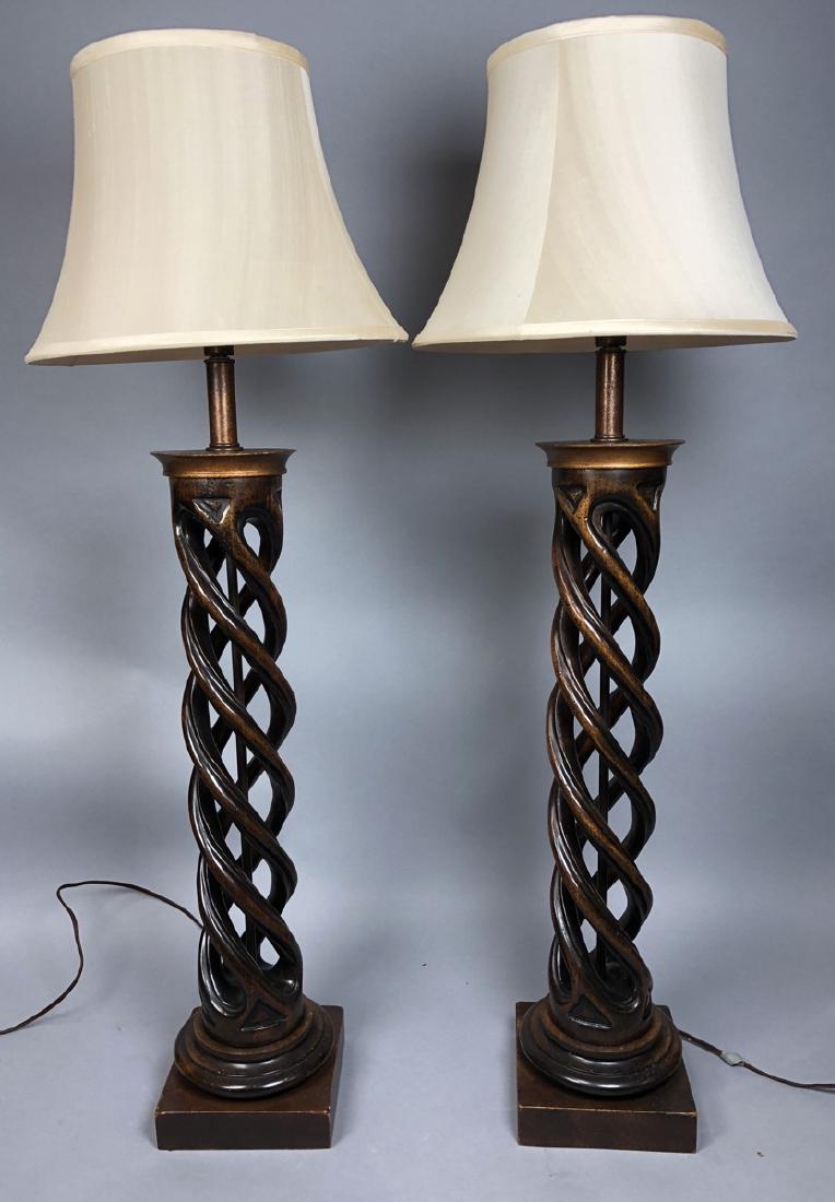 Pr Twisted Column Wood Table Lamps. James Mont Ca (1 of 8)