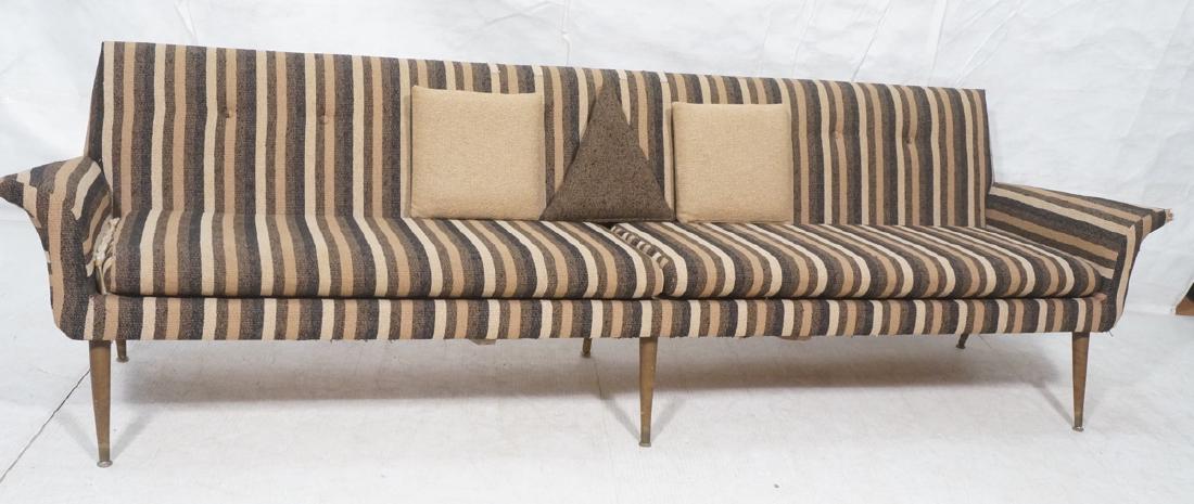 Striped Fabric Modernist Sofa Couch. Flared arms (1 of 10)