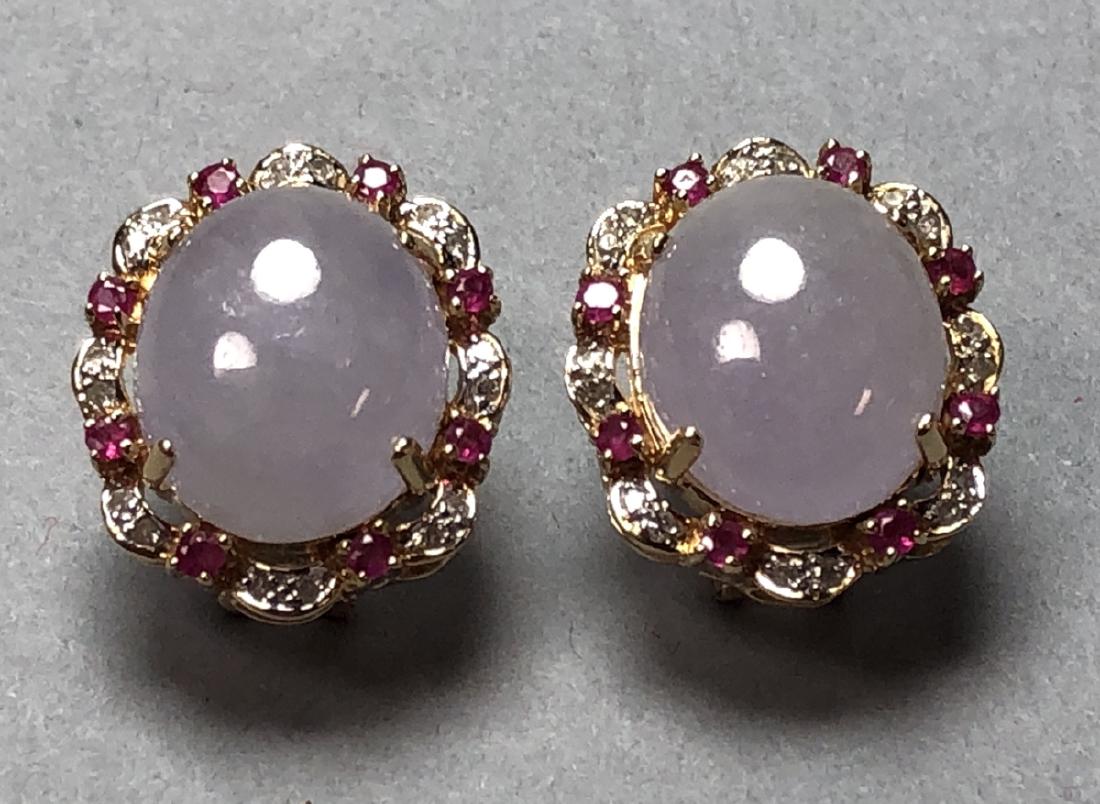 Pr 18K Gold Lavender Jade Earrings. Large oval ja (1 of 6)