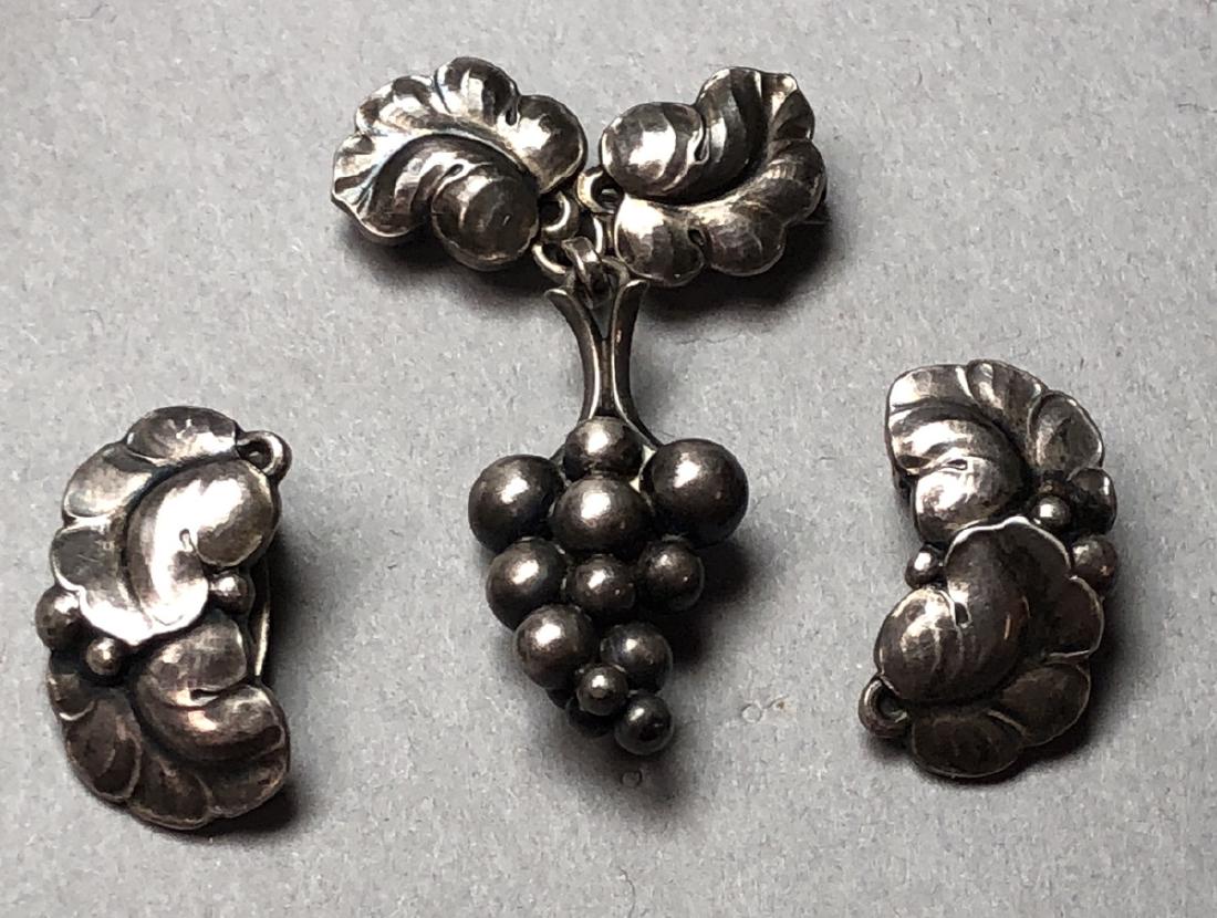 3pc GEORG JENSEN Sterling Danish Pin & Earrings. (1 of 5)