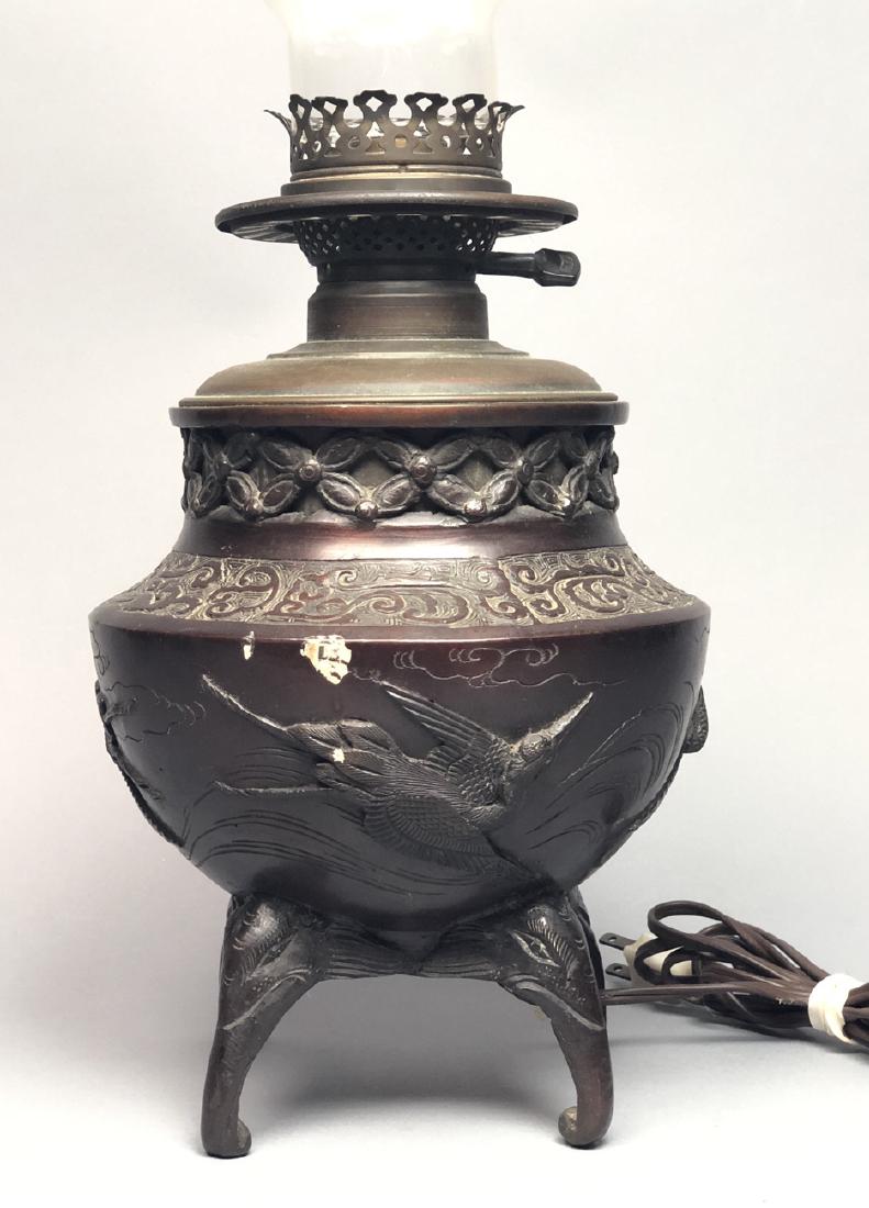 Antique Bronze Converted Hurricane Oil Lamp. Bron (1 of 9)