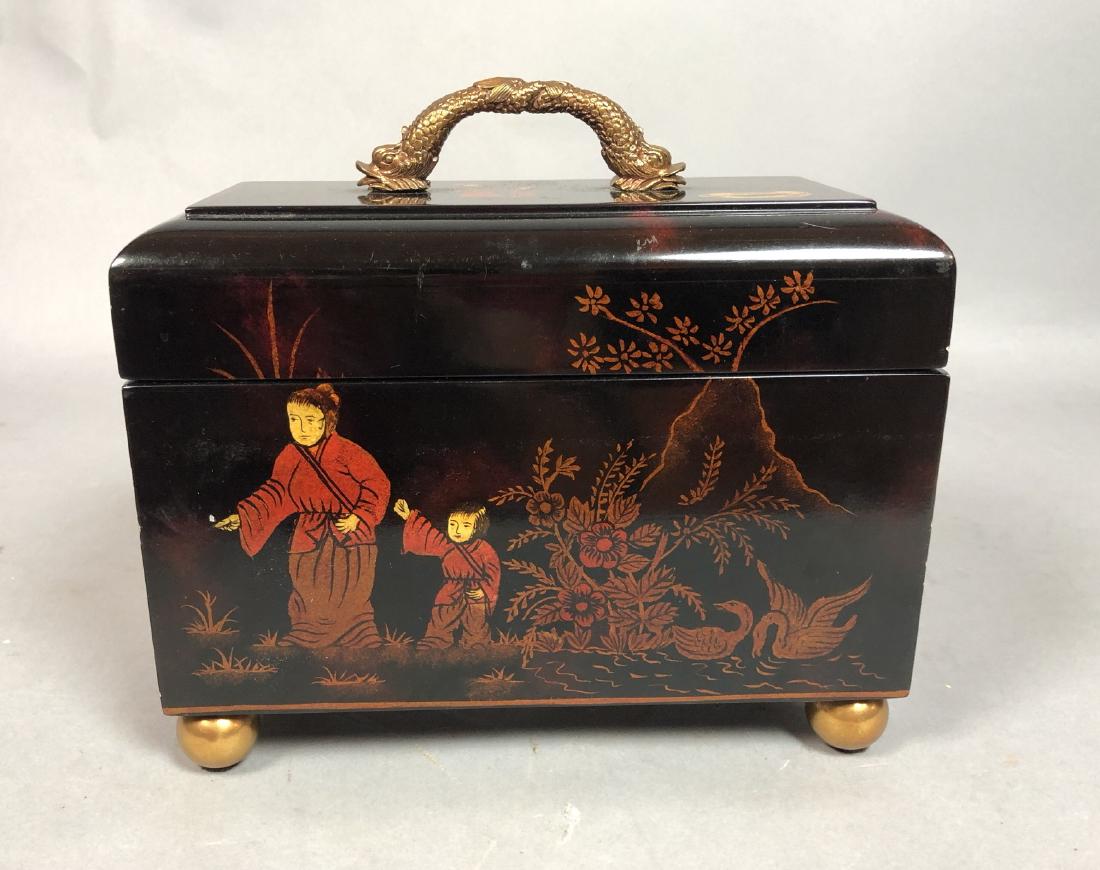 Chinoiserie Lacquered Wood Lidded Box. MAITLAND S (1 of 4)