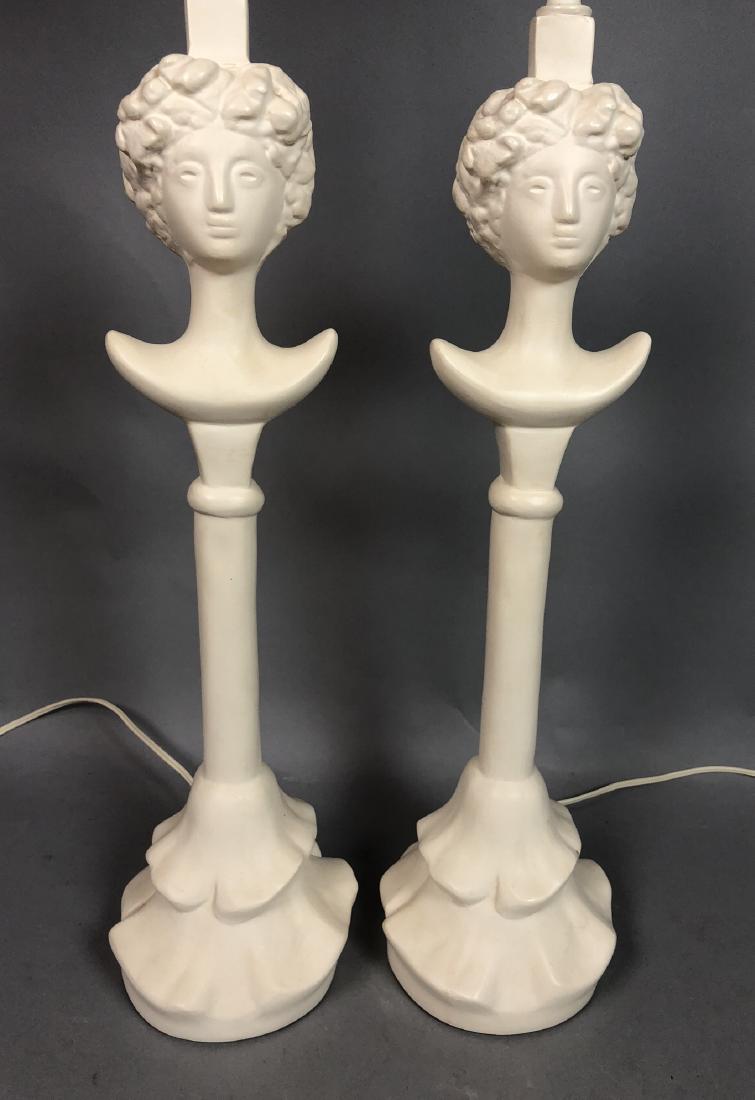 Pr GIACOMETTI style White Plaster Table Lamps. "T (1 of 7)