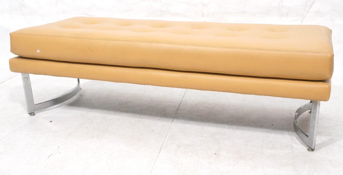 Tan Tufted Leather Modernist Bench. Baughman Styl (1 of 7)