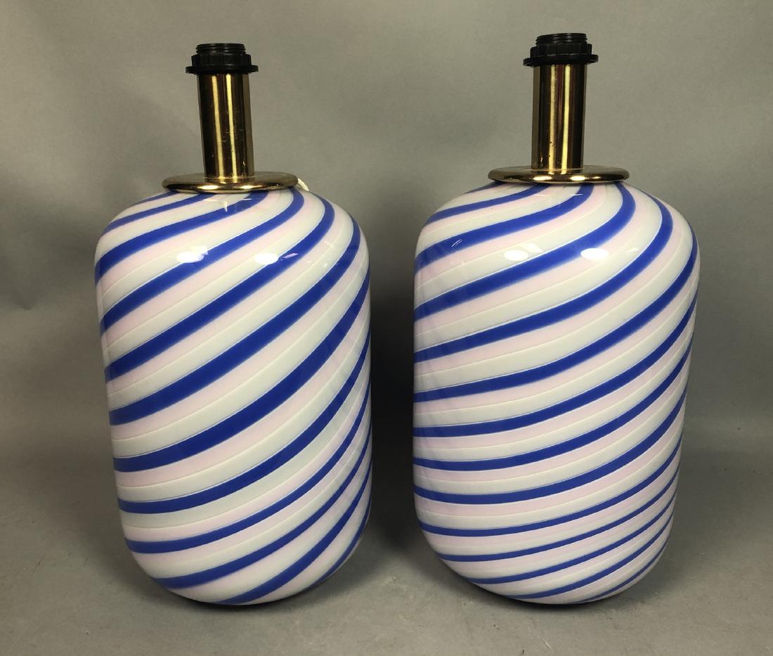 Pr Italian Glass Table Lamps. Blue & Pink Stripes (1 of 6)