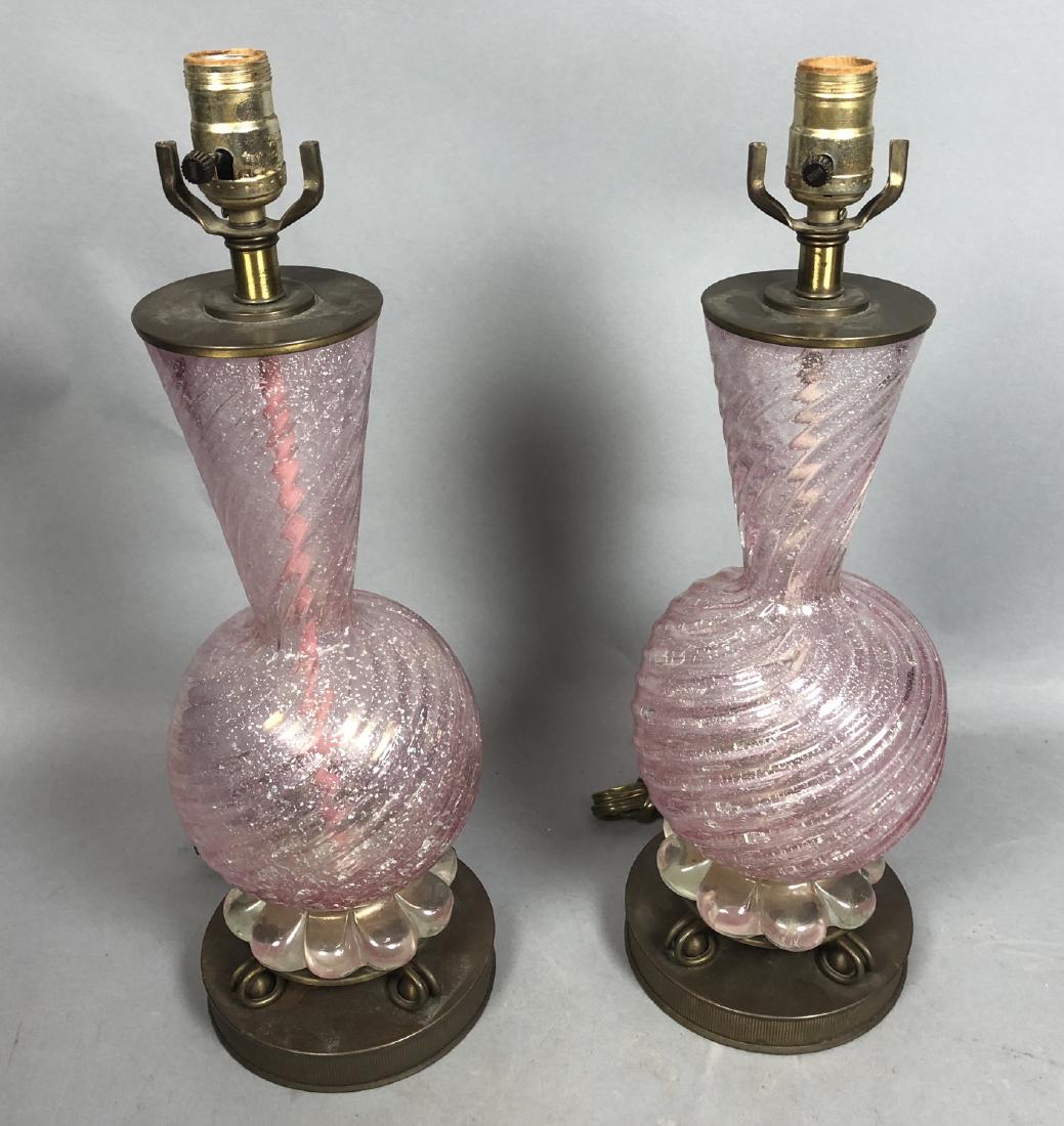 Pr Pink Murano Italian Glass Table Lamps. Flared (1 of 8)
