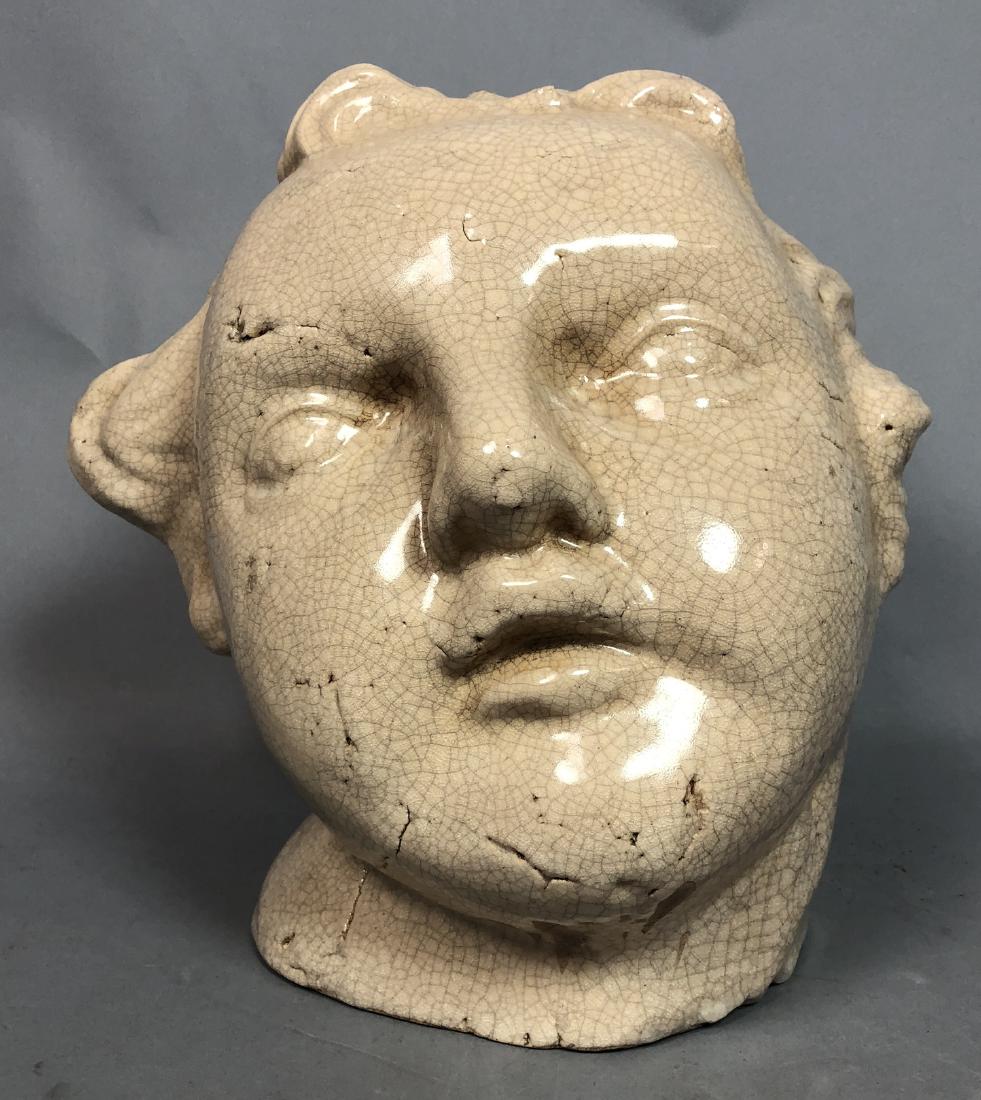 Large Ceramic Pottery Head Bust. Crackle Glaze.