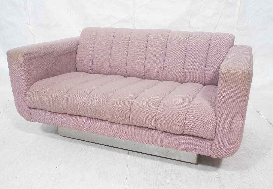Modernist Channel Upholstered Sofa Couch. Pink Pu (1 of 9)