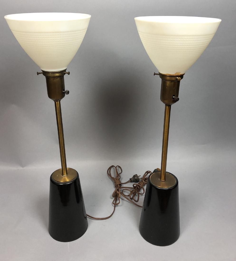 Pr Ebonized Wood Brass Table Lamps. in the style McCobb (1 of 12)