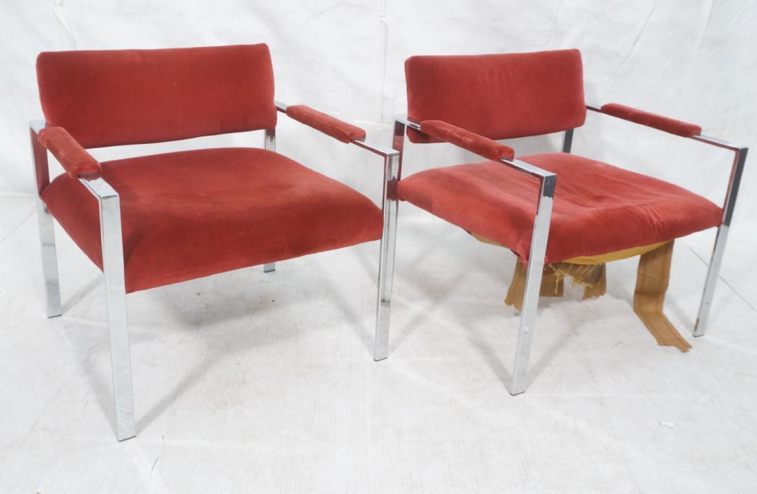 Pr Milo Baughman atrributed lounge chairs. Chrome: Pr Milo Baughman atrributed lounge chairs. Chrome sides. Wine velvet upholstery.-- Dimensions: H: 28.25 inches: W: 28.5 inches: D: 25 inches ---