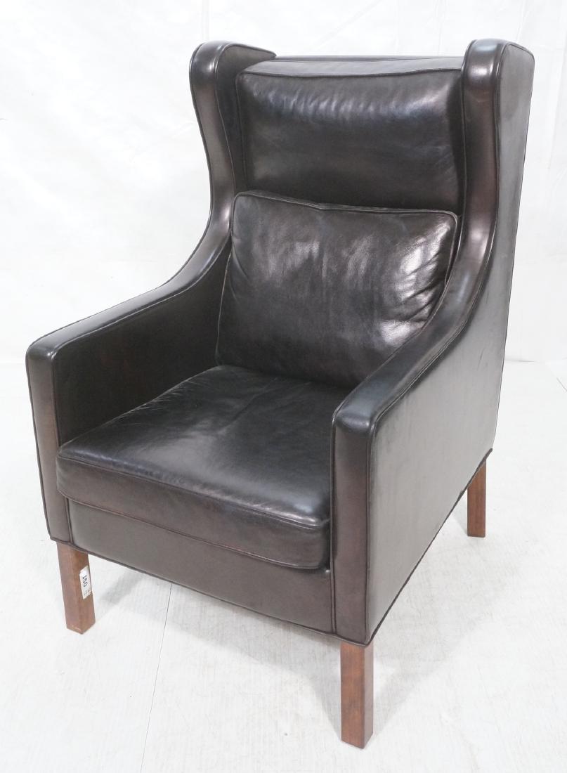 Contemporary Tall Back Black Leather Modern Wing (1 of 10)