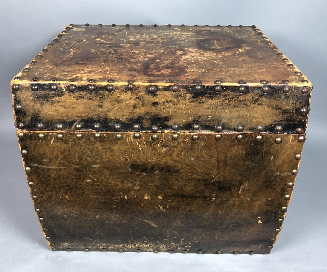 Leather Covered Storage Trunk. Metal tack studded (1 of 8)