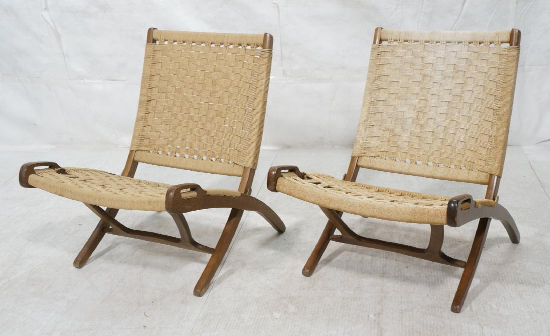 2pc Hans Wegner Style Folding Lounge Chairs. Wove (1 of 12)