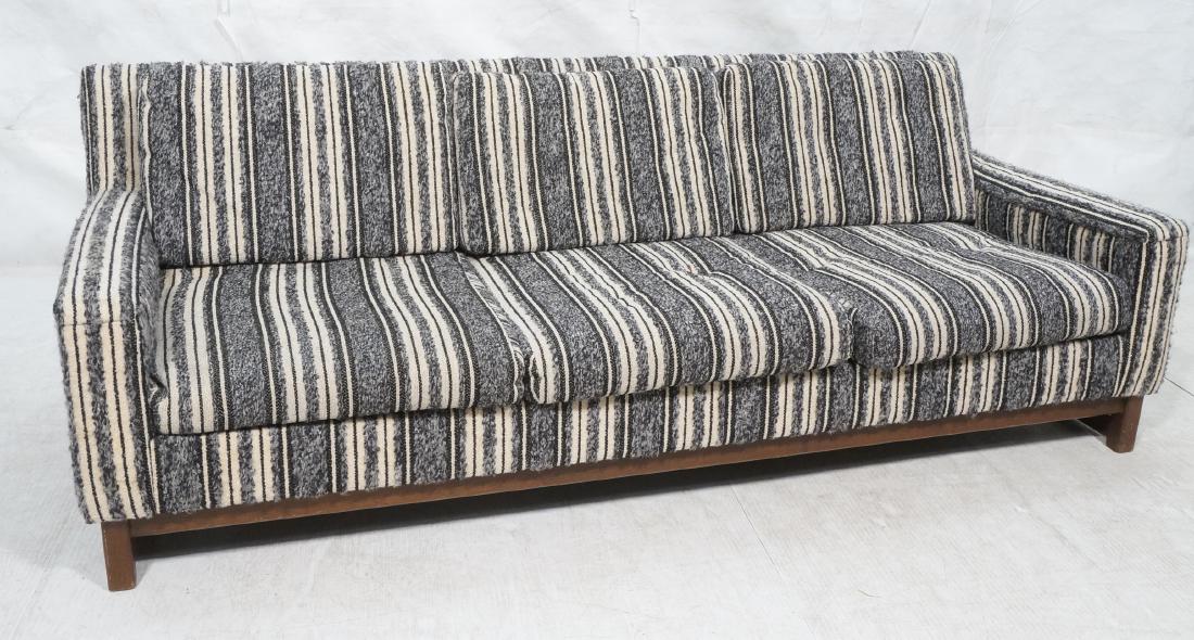 SELIG Gray Black Cream Striped Modernist Sofa. Sq: SELIG Gray Black Cream Striped Modernist Sofa. Square low profile arm with angled back. Square wood feet with skirt. Marked.-- Dimensions: H: 28.5 inches: W: 80.5 inches: D: 34 inches ---