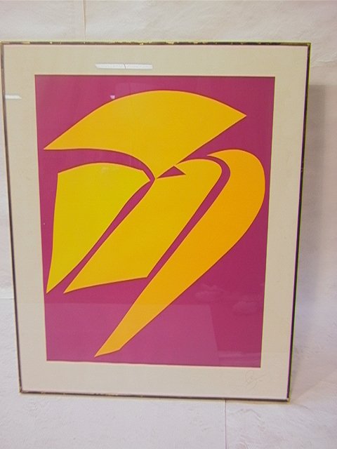 Jack Youngerman Signed Silkscreen Print 1970. Pink: Jack Youngerman Signed Silkscreen Print 1970. Pink and yellow. Dimensions: H: 35 inches: W: 26 inches Condition: Excellent condition. US Shipping charge: $50