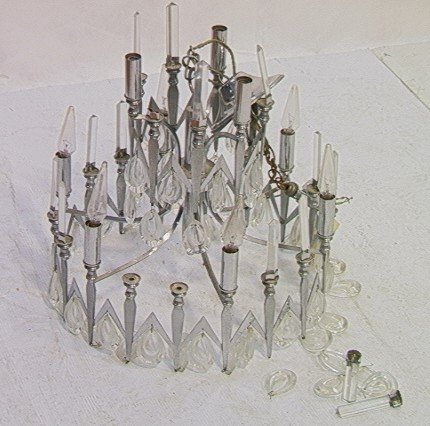 Modern Chrome and Crystal Chandelier. Dimensions