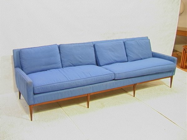 Paul McCobb Long Sofa Couch. Blue Upholstery with