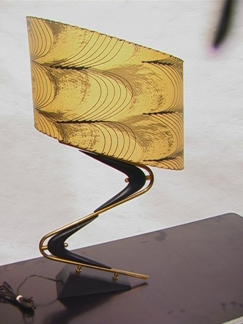 50's Modern Black and Brass Table Lamp with Vellum