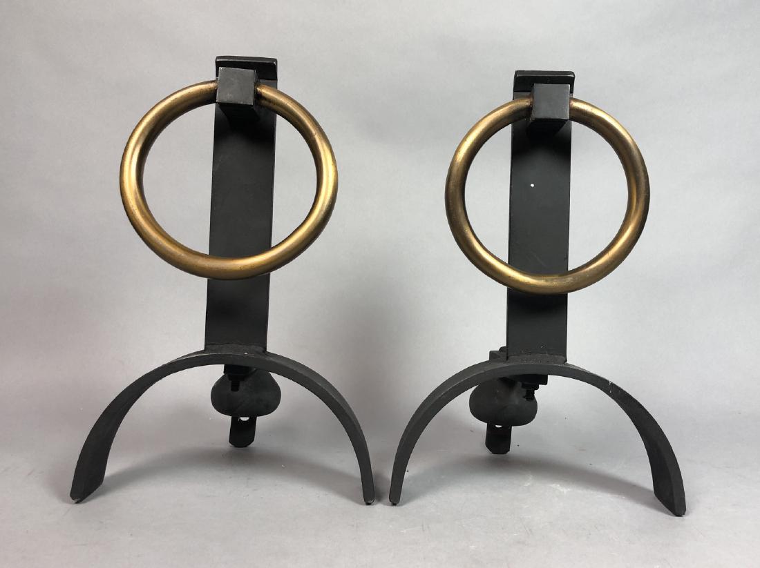 Pr Black Iron Modernist Andirons. Fireplace. Simp (1 of 5)