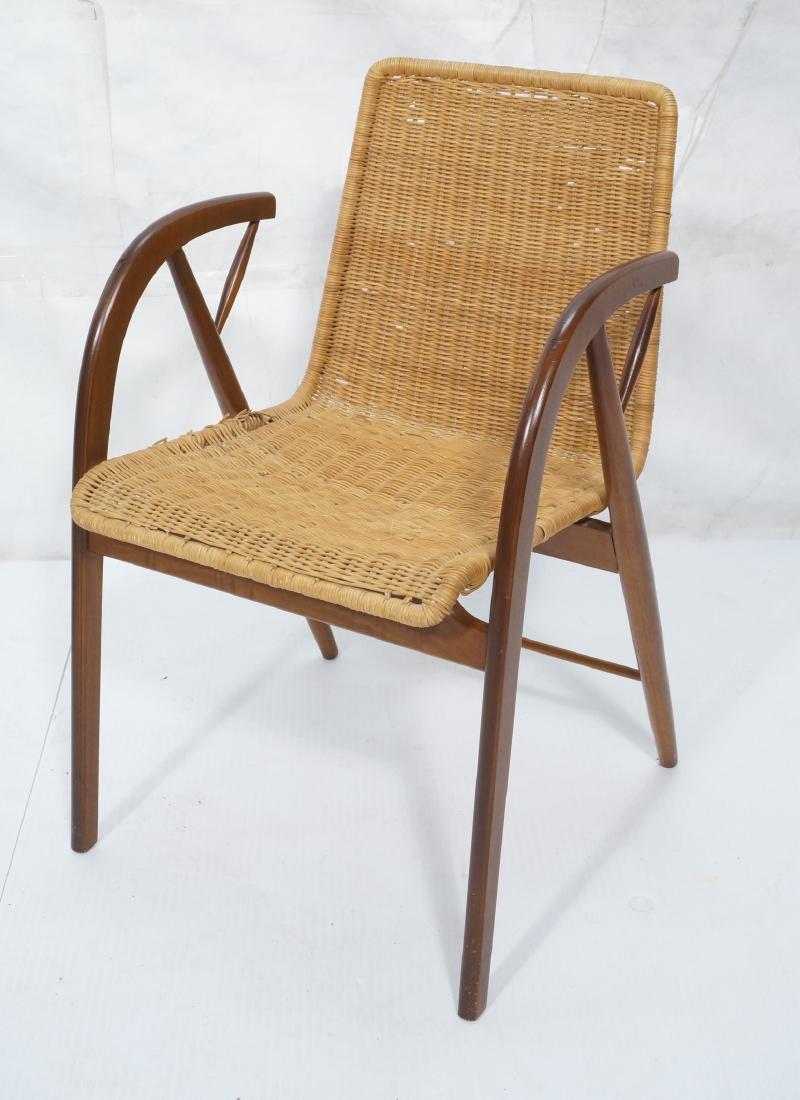 Kipp Stewart for Glenn of Calif rattan Lounge Chair: Kipp Stewart and Stewart McDougall for Glenn of California Modernist woven rattan seat Lounge Chair. Bowed arms continue to front legs. -- Dimensions: H: 29.5 inches: W: 20.25 inches: D: 21 inches ---