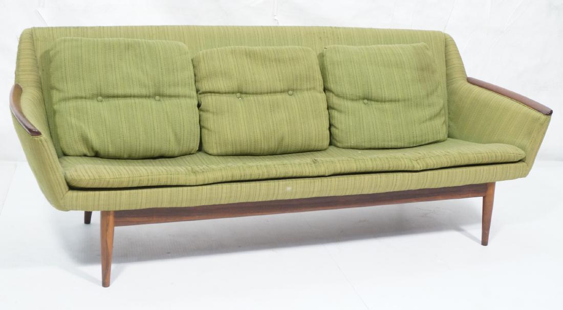 Danish Modern Sofa Couch Striped Green Upholstery (1 of 13)
