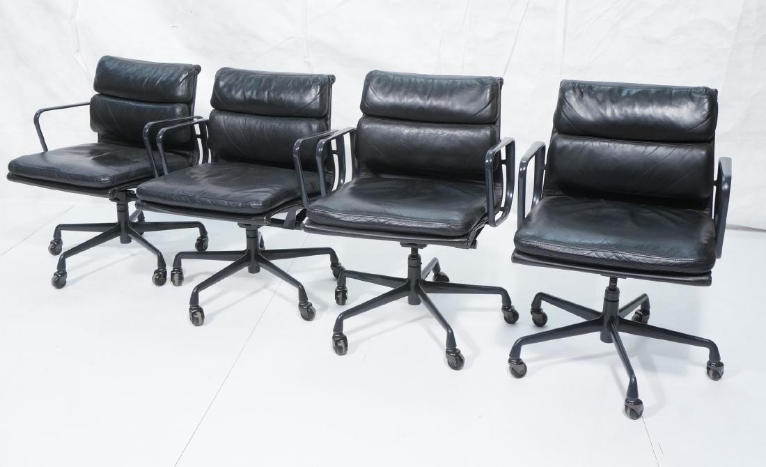 4 CHARLES EAMES Soft Pad Office Chairs. Black lea (1 of 12)