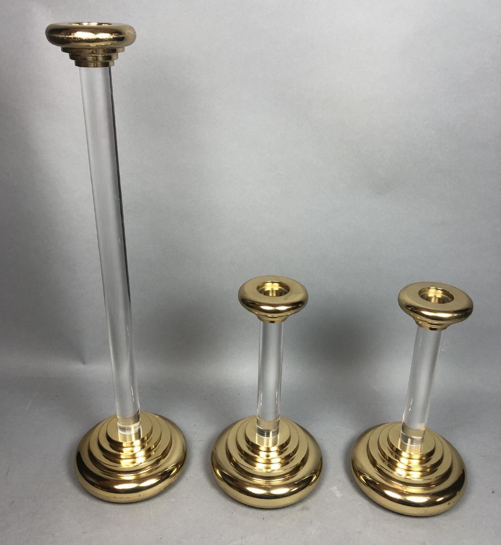 3 Modernist Decorator Brass Tone Lucite Candle St (1 of 6)