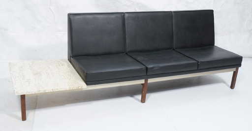 Black Vinyl Modernist Sofa Side Travertine Top