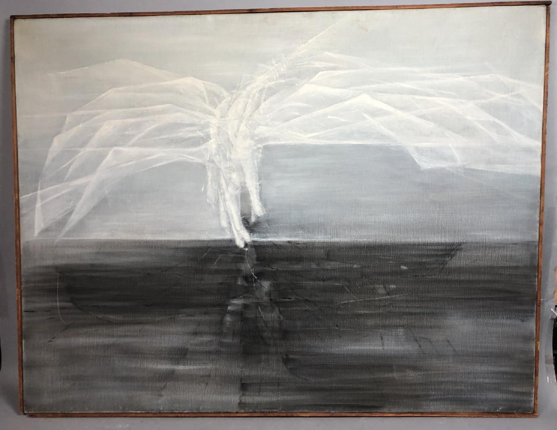 Large Modernist Oil Painting. Gray tones with whi (1 of 6)