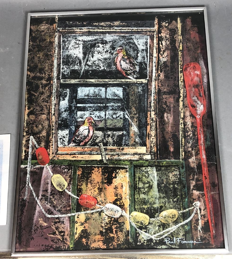 PAUL FEINMAN Birds in Window Painting. 2 colorful (1 of 4)