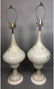 Pr Lg Murano Italian Art Glass White Table Lamps.