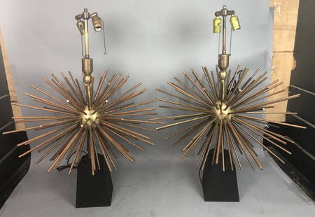 Pair Bronze Arturo Pani Style Table Lamps.  Sputn: Pair Bronze Arturo Pani Style Table Lamps. Sputnik Lamp. Solid rods. -- Dimensions: H: 34.5 inches: W: 25 inches ---