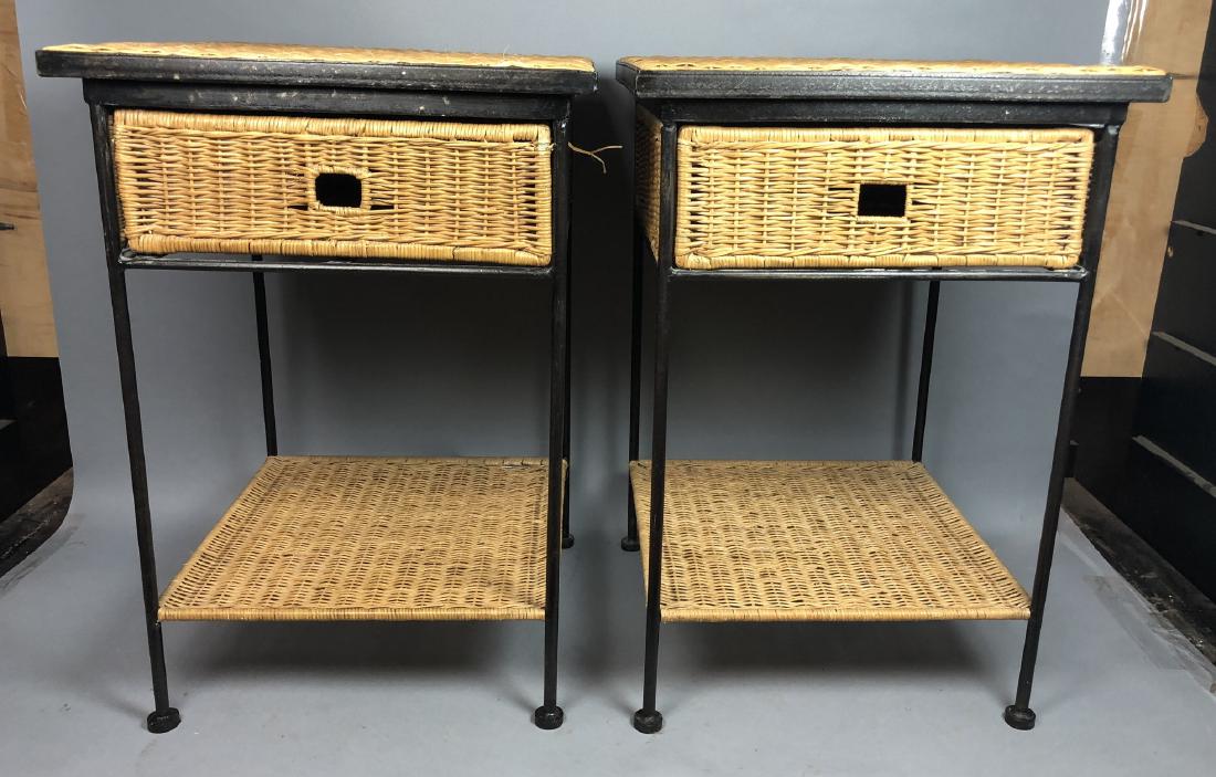 Pr Mid Century Modern style Woven Rattan Iron Sta (1 of 8)
