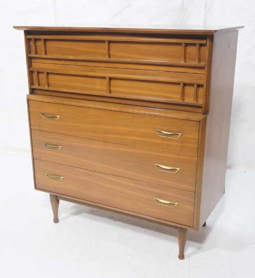 American Modern Walnut Tall Dresser Chest Top Dr