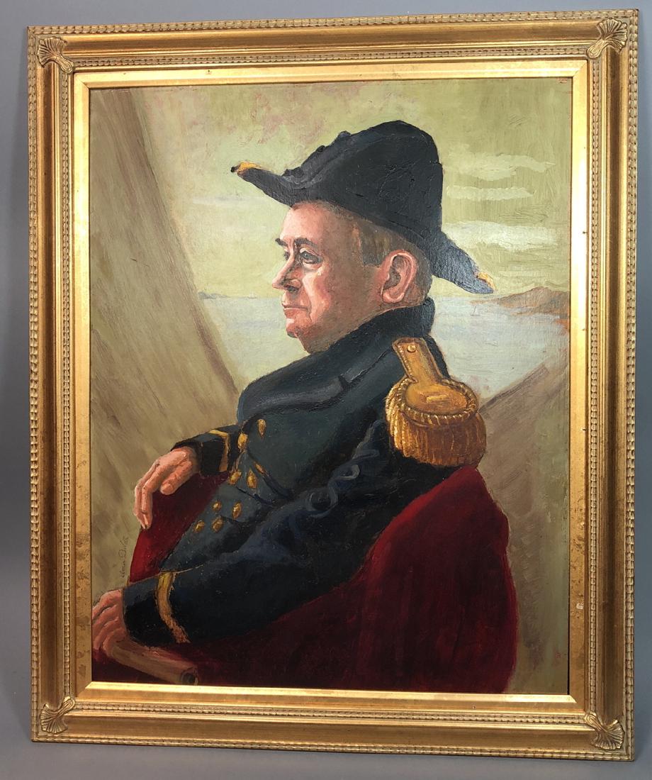 Elmer DuVall, oil painting on board, portrait of: Elmer DuVall, oil painting on board, portrait of seated admiral-- Dimensions: Image Size: H: 29.5 inches: W: 24 inches ---