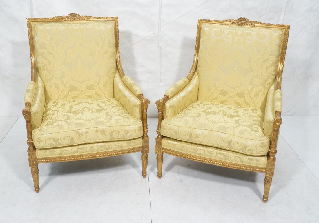 Pr Gilt Carved Wood French Style Bergeres Chairs. (1 of 13)