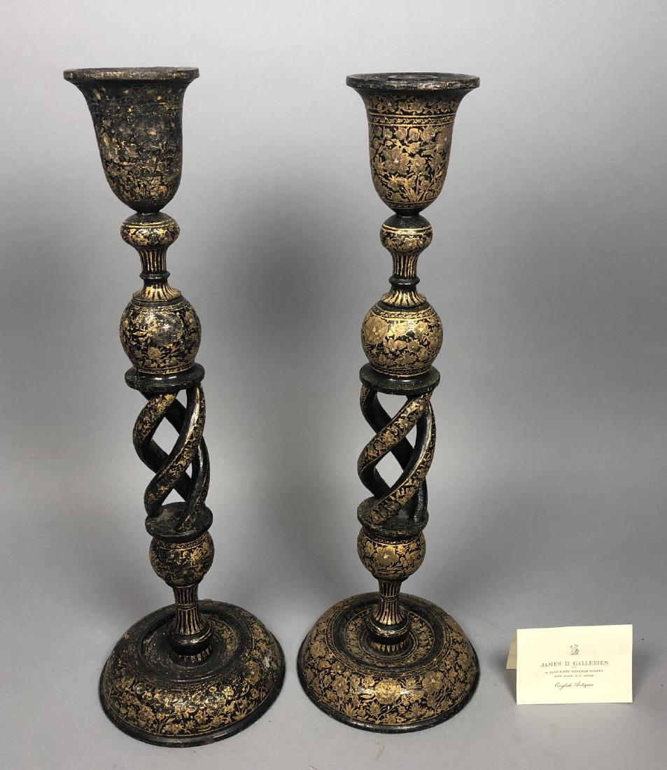 Pr Gilt Painted Paper Mache Tall Candle Sticks Op (1 of 8)