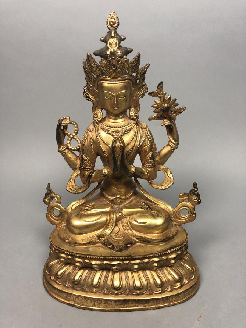 Gilt Metal Seated Deity. Cast lotus base. (1 of 12)