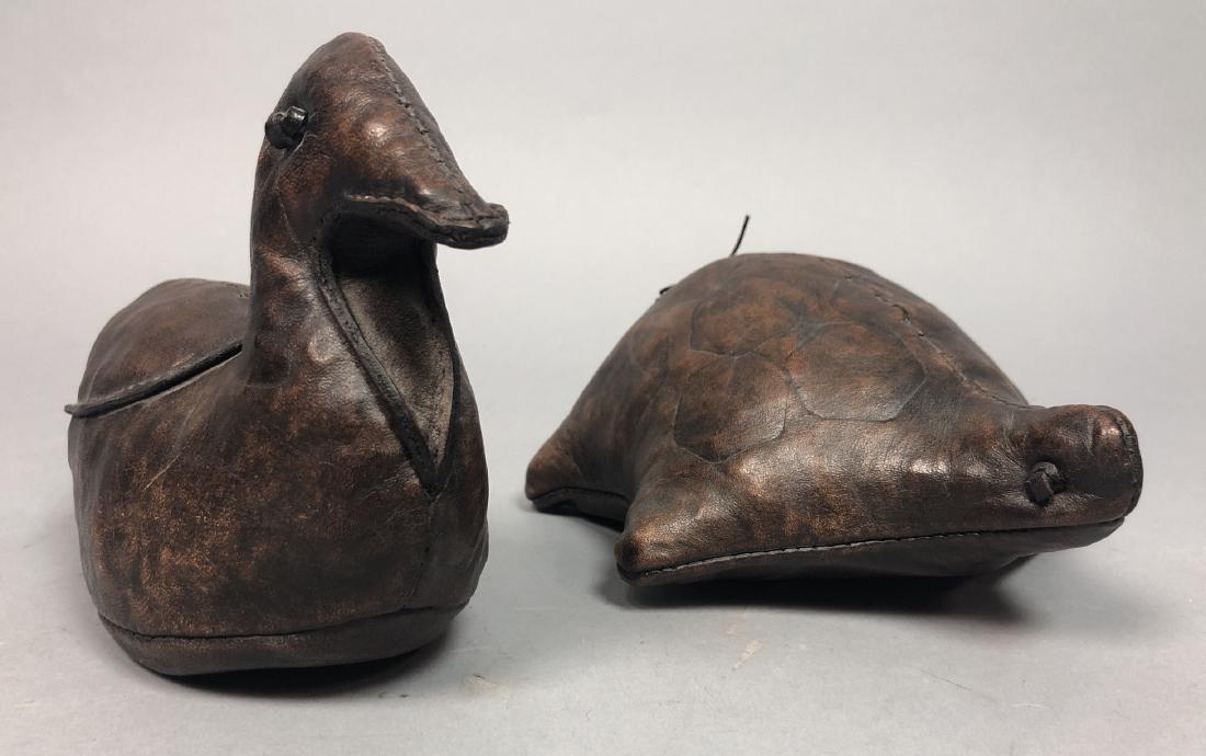 2pc Vintage Leather Stuffed Figures Turtle & Duck (1 of 11)