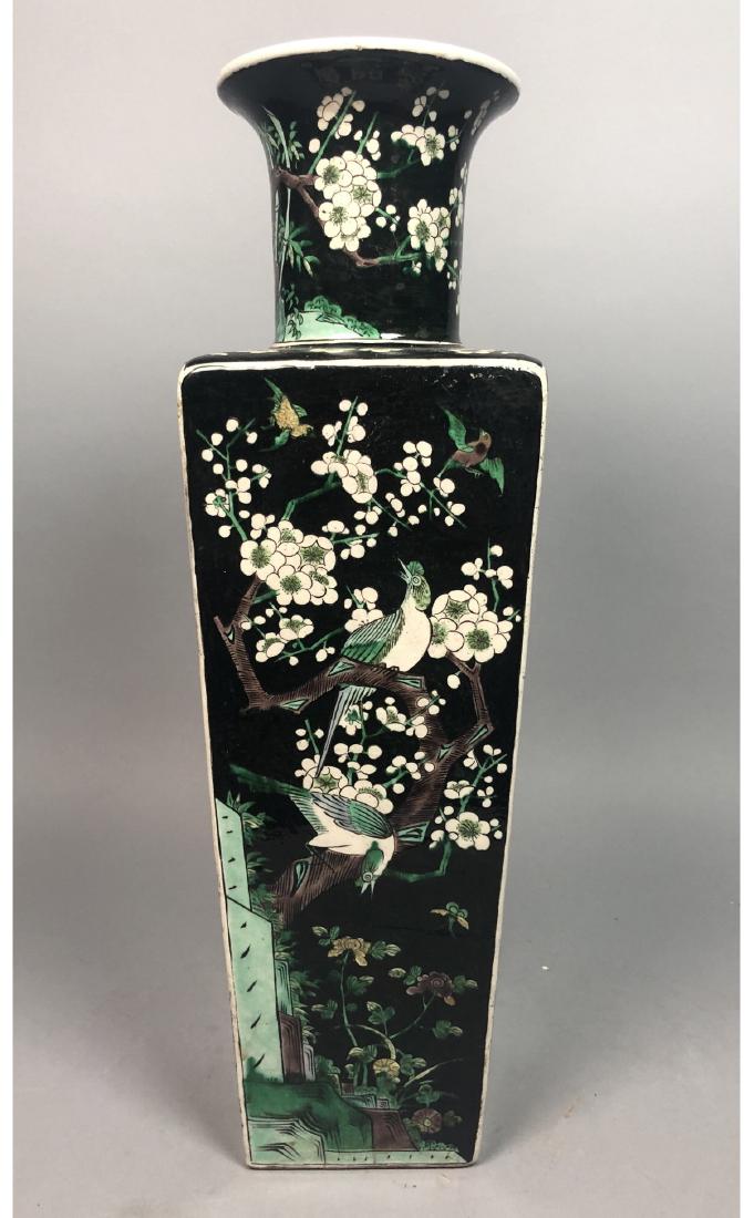 Signed Tall Four Sided Asian Ceramic Vase. Black (1 of 15)