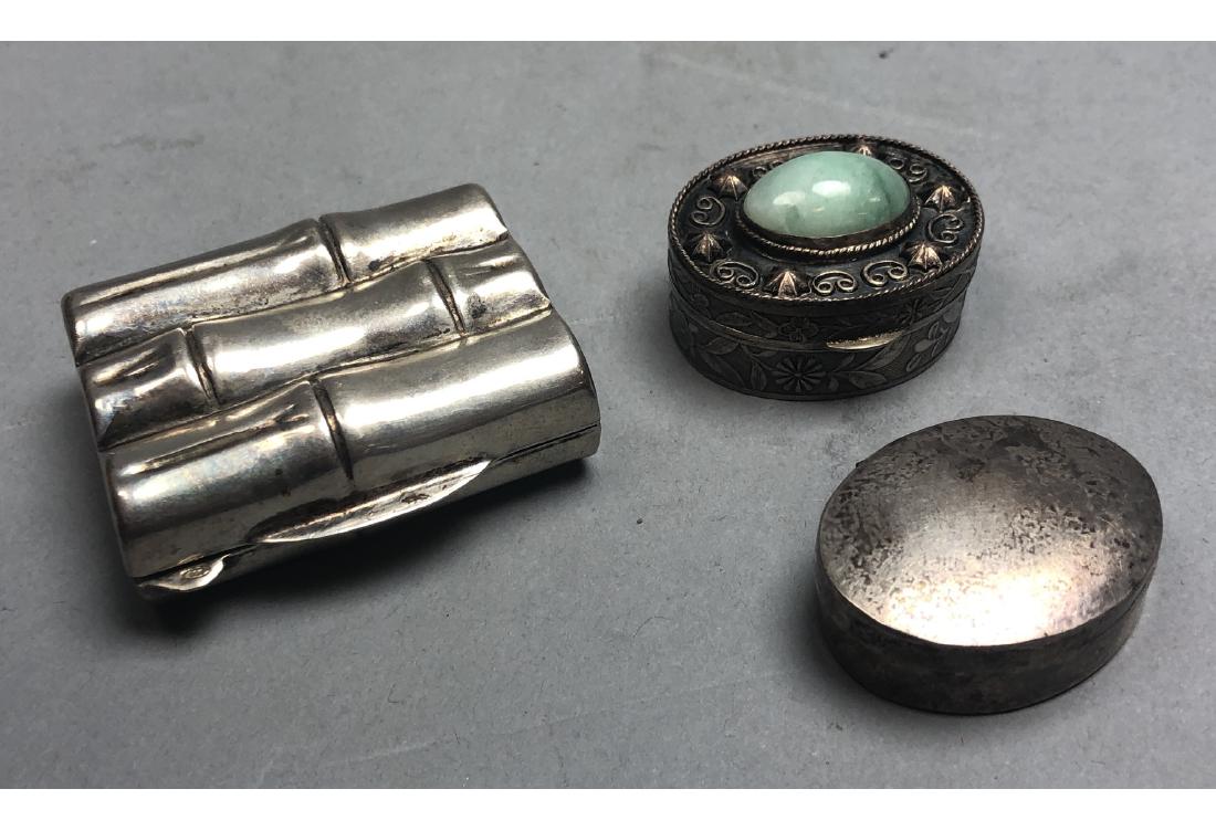 3 Silver Pill Boxes. 1) Sterling bamboo design pi (1 of 4)