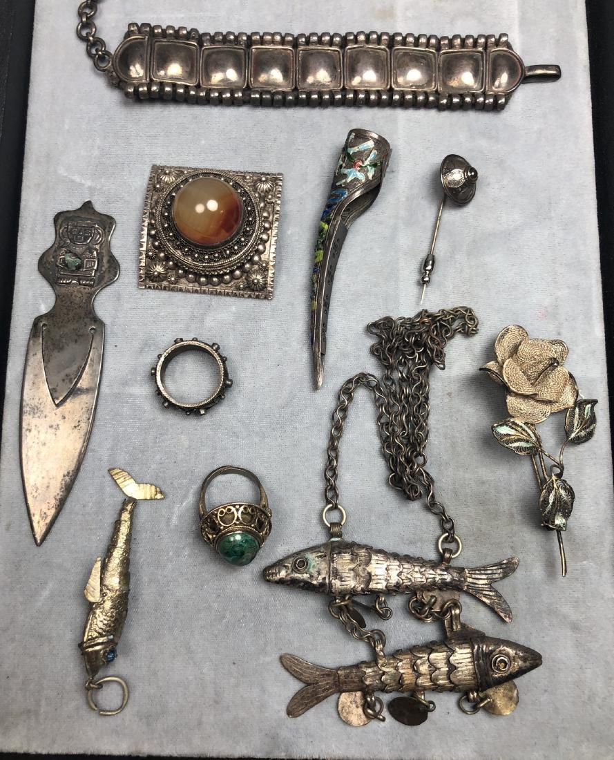 10pc Silver Metal Jewelry Lot. Vintage Chinese en (1 of 8)