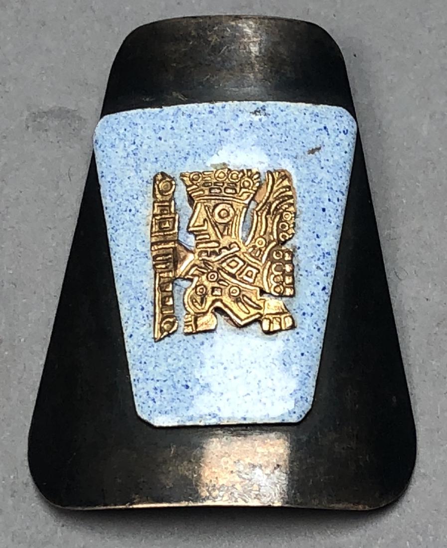 Peruvian Sterling Silver 18K Gold Enamel Brooch. (1 of 3)