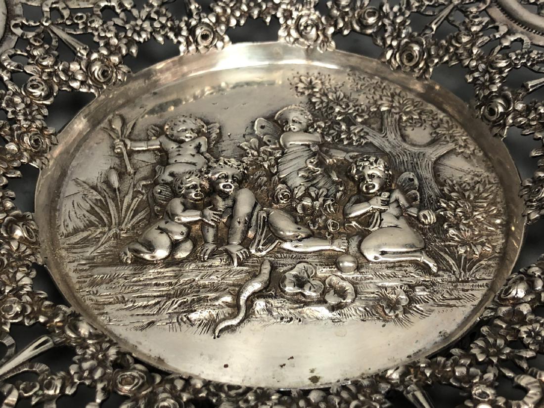 Large 800 Silver Decorative Pierced Charger. Flor (1 of 5)
