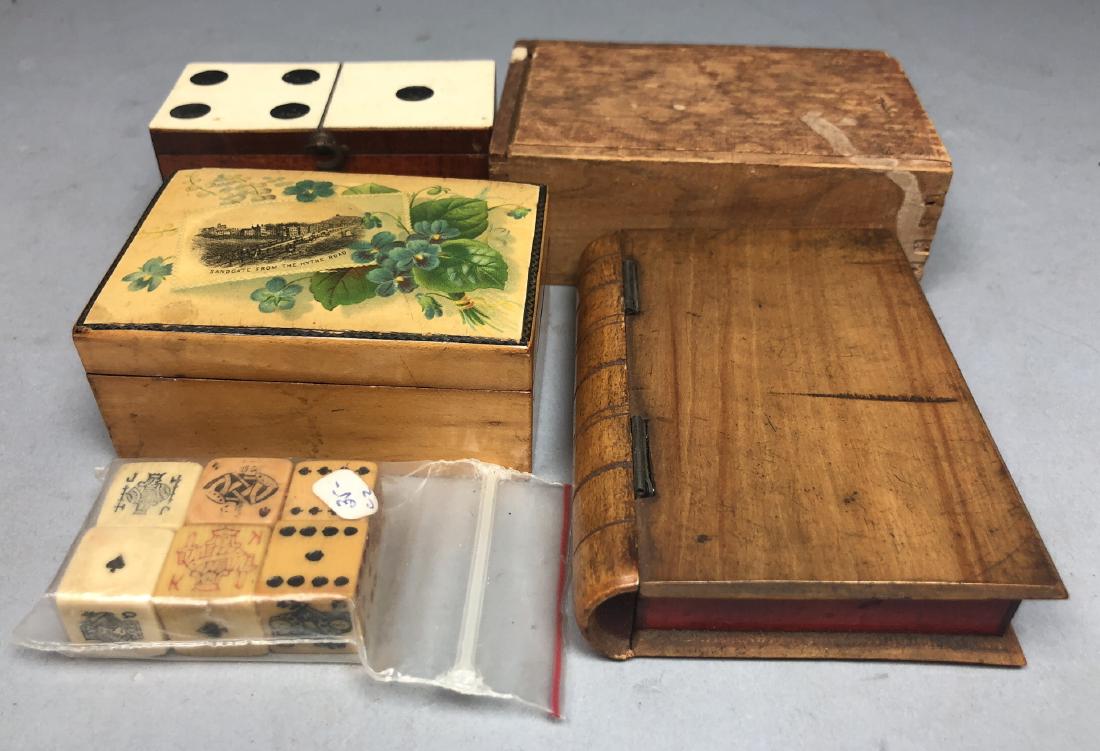 5pc Lot Antique Domino Related Items. 3 wood boxe (1 of 13)