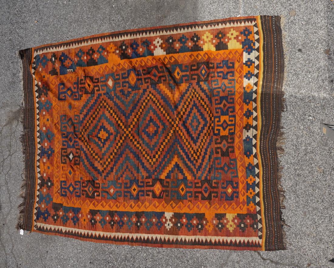 10x7'11 Flat weave Handmade Carpet with orange re (1 of 6)