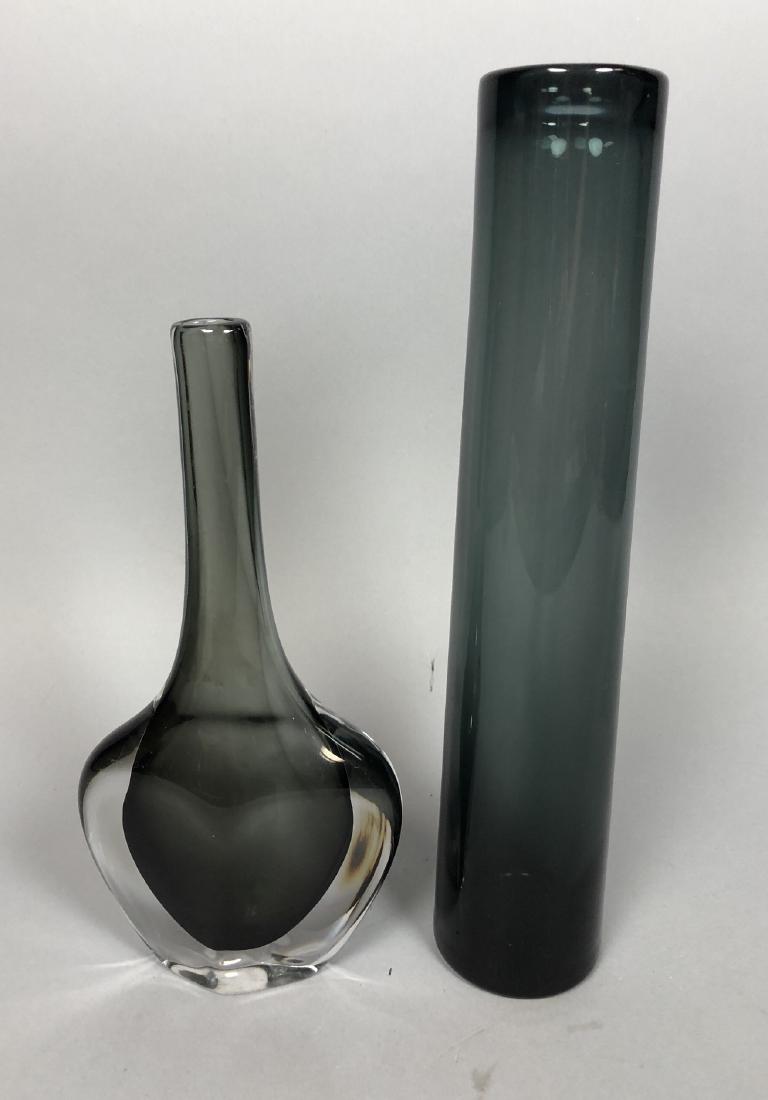 2pc Mid Century Modern Art Glass Vases. HOLMEGAAR: 2pc Mid Century Modern Art Glass Vases. HOLMEGAARD tall tapered cylinder vase. Cased glass long neck vase. Holmegaard is signed.-- Dimensions: H: 14.75 inches: W: 3 inches: D: 3 inches --- US Shipping